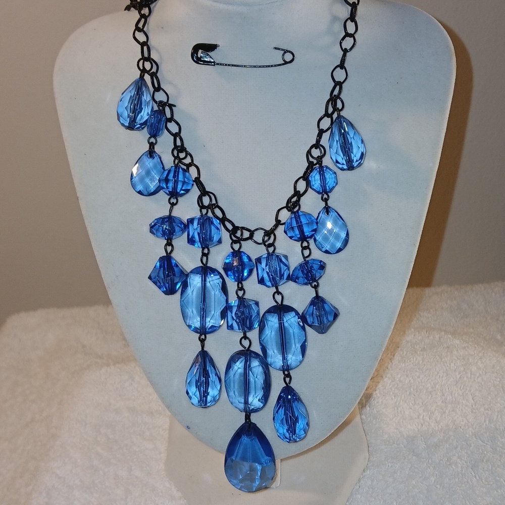 Blue Multi-Strand Statement Necklace, Earrings/Bundle - Picture 4 of 7